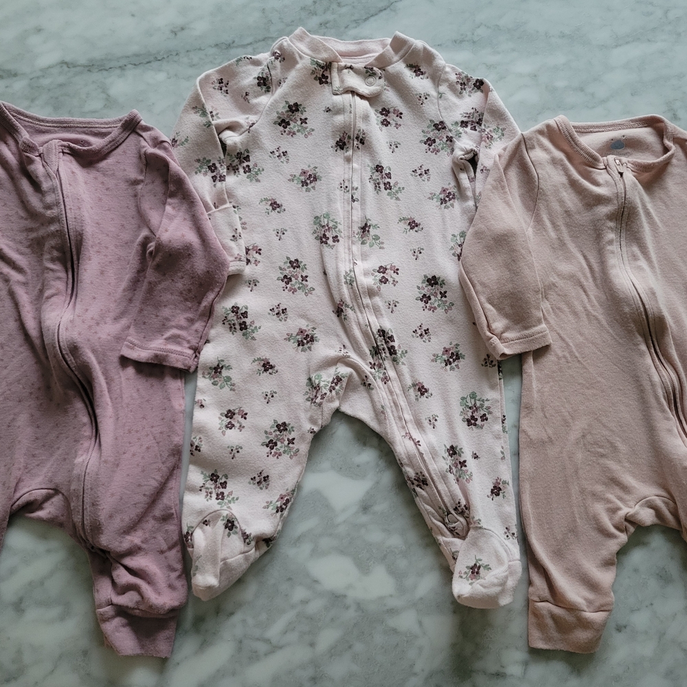 Carter's & Cloud Island Floral and Solid Pink Baby One Piece Pajama Set